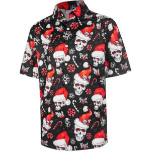 imageFT FENTENG Mens Casual Button Down Shirts Regular Fit Short Sleeve Hawaiian Shirt for MenChristmas Skull