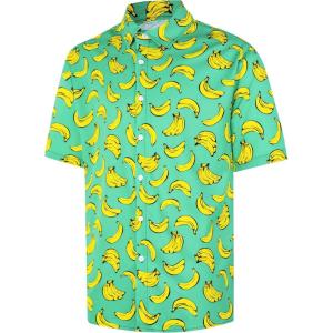 imageFT FENTENG Mens Casual Button Down Shirts Regular Fit Short Sleeve Hawaiian Shirt for MenGreen Banana