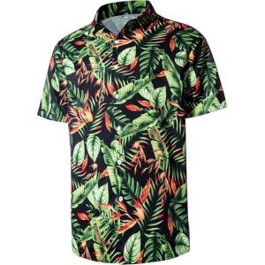 imageFT FENTENG Mens Casual Button Down Shirts Regular Fit Short Sleeve Hawaiian Shirt for MenGreen Leaf