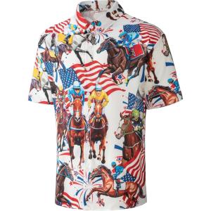 imageFT FENTENG Mens Casual Button Down Shirts Regular Fit Short Sleeve Hawaiian Shirt for MenHorse America Flag