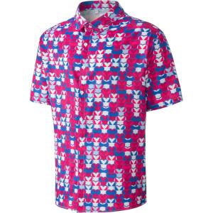 imageFT FENTENG Mens Casual Button Down Shirts Regular Fit Short Sleeve Hawaiian Shirt for MenNavy Purple Bra