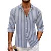 imageLzzidou Mens Striped Button Down Shirt Cotton Blend Long Sleeve Collared Dress Shirts for Business Work Office Casual DateBlue