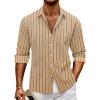 imageLzzidou Mens Striped Button Down Shirt Cotton Blend Long Sleeve Collared Dress Shirts for Business Work Office Casual DateBrown