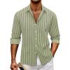 imageLzzidou Mens Striped Button Down Shirt Cotton Blend Long Sleeve Collared Dress Shirts for Business Work Office Casual DateGreen
