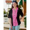 imageWomens Vintage Bowling Shirts 1950s Short Sleeve Button Up 50s Retro Outfits Sock Hop CostumeBlack Pink