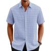 imageLzzidou Mens Patterned Button Down Shirt Geometric Print Short Sleeve Dress Shirt for Casual Work Travel Summer Beach OfficeBlue White Small Plaid