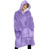 imageLzzidou Oversized Blanket Hoodie for Women Two Layers Cozy Flannel Sherpa Wearable Blanket Sweatshirt AdultPurple