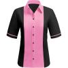 imageWomens Vintage Bowling Shirts 1950s Short Sleeve Button Up 50s Retro Outfits Sock Hop CostumeBlack Pink