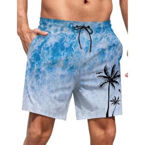 imageLzzidou Men Swim Trunks with Mesh Liner 5 Inch Inseam Board Shorts Quick Dry Bathing SuitBlue Wave