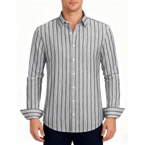 imageLzzidou Mens Striped Button Down Shirt Cotton Blend Long Sleeve Collared Dress Shirts for Business Work Office Casual DateGrey