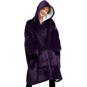imageLzzidou Oversized Blanket Hoodie for Women Two Layers Cozy Flannel Sherpa Wearable Blanket Sweatshirt AdultDark Purple