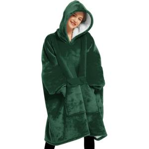 imageLzzidou Oversized Blanket Hoodie for Women Two Layers Cozy Flannel Sherpa Wearable Blanket Sweatshirt AdultForest Green