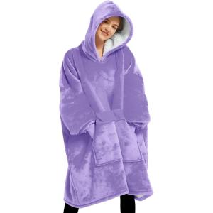 imageLzzidou Oversized Blanket Hoodie for Women Two Layers Cozy Flannel Sherpa Wearable Blanket Sweatshirt AdultPurple