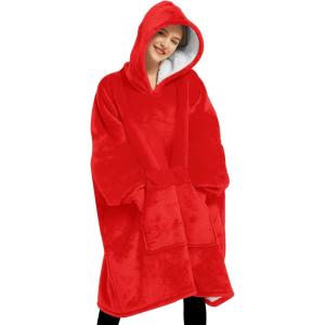 imageLzzidou Oversized Blanket Hoodie for Women Two Layers Cozy Flannel Sherpa Wearable Blanket Sweatshirt AdultRed