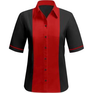 imageWomens Vintage Bowling Shirts 1950s Short Sleeve Button Up 50s Retro Outfits Sock Hop CostumeBlack