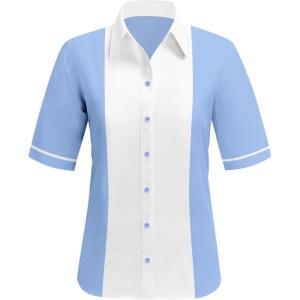 imageWomens Vintage Bowling Shirts 1950s Short Sleeve Button Up 50s Retro Outfits Sock Hop CostumeBlue