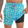 imageFT FENTENG Mens Swim Trunks with Compression Liner 55quot Board Shorts with Zipper Pockets 2 in 1 Quick Dry Bathing SuitsBanana