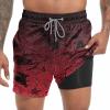 imageFT FENTENG Mens Swim Trunks with Compression Liner 55quot Board Shorts with Zipper Pockets 2 in 1 Quick Dry Bathing SuitsGradient Burgundy Leafc