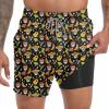imageFT FENTENG Mens Swim Trunks with Compression Liner 55quot Board Shorts with Zipper Pockets 2 in 1 Quick Dry Bathing SuitsMexican Skull