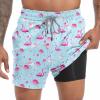 imageFT FENTENG Mens Swim Trunks with Compression Liner 55quot Board Shorts with Zipper Pockets 2 in 1 Quick Dry Bathing SuitsPink Flamingo