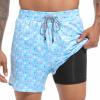 imageFT FENTENG Mens Swim Trunks with Compression Liner 55quot Board Shorts with Zipper Pockets 2 in 1 Quick Dry Bathing SuitsSky Blue Beerc