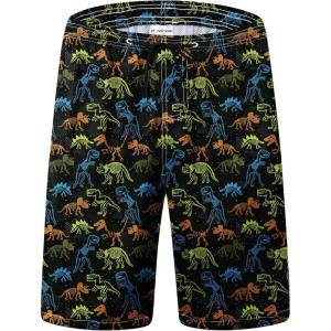 imageFT FENTENG Mens Swim Trunks Quick Dry Board Shorts with Mesh Lining Breathable Surf Beach Shorts Swimwear Bathing Suits80s Dinosaur
