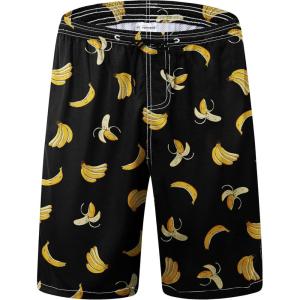 imageFT FENTENG Mens Swim Trunks Quick Dry Board Shorts with Mesh Lining Breathable Surf Beach Shorts Swimwear Bathing SuitsBlack Banana1