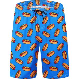 imageFT FENTENG Mens Swim Trunks Quick Dry Board Shorts with Mesh Lining Breathable Surf Beach Shorts Swimwear Bathing SuitsBlue Hot Dog