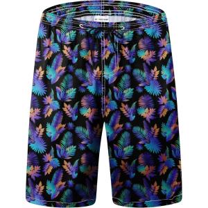 imageFT FENTENG Mens Swim Trunks Quick Dry Board Shorts with Mesh Lining Breathable Surf Beach Shorts Swimwear Bathing SuitsBlue Purple Palm Leaf