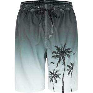 imageFT FENTENG Mens Swim Trunks Quick Dry Board Shorts with Mesh Lining Breathable Surf Beach Shorts Swimwear Bathing SuitsGrey Palm Tree
