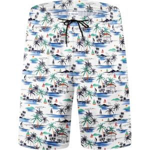 imageFT FENTENG Mens Swim Trunks Quick Dry Board Shorts with Mesh Lining Breathable Surf Beach Shorts Swimwear Bathing SuitsHawaii Sailboat