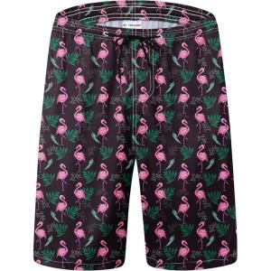 imageFT FENTENG Mens Swim Trunks Quick Dry Board Shorts with Mesh Lining Breathable Surf Beach Shorts Swimwear Bathing SuitsLeaf Flamingo