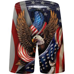 imageFT FENTENG Mens Swim Trunks Quick Dry Board Shorts with Mesh Lining Breathable Surf Beach Shorts Swimwear Bathing SuitsPatriotic Eagle Flag