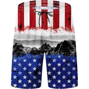 imageFT FENTENG Mens Swim Trunks Quick Dry Board Shorts with Mesh Lining Breathable Surf Beach Shorts Swimwear Bathing SuitsPatriotic Usa Flaga