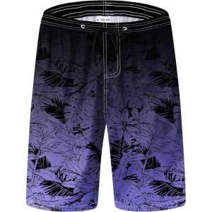 imageFT FENTENG Mens Swim Trunks Quick Dry Board Shorts with Mesh Lining Breathable Surf Beach Shorts Swimwear Bathing SuitsPurple Gradient Leaf