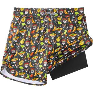 imageFT FENTENG Mens Swim Trunks with Compression Liner 55quot Board Shorts with Zipper Pockets 2 in 1 Quick Dry Bathing SuitsMexican Skull