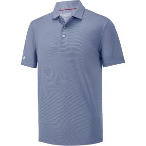 imageMens Polo Shirts Short Sleeve Casual Solid Stylish Dry Fit Performance Designed Collared Golf Polo Shirts for MenBlue Denim Stripe