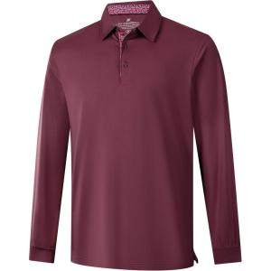 imageMens Polo Shirts Short Sleeve Casual Solid Stylish Dry Fit Performance Designed Collared Golf Polo Shirts for MenBordeaux Redlong