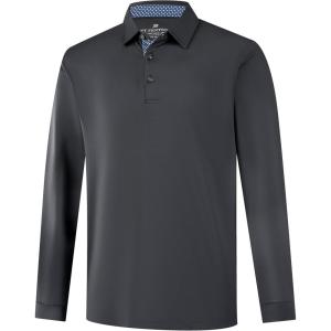 imageMens Polo Shirts Short Sleeve Casual Solid Stylish Dry Fit Performance Designed Collared Golf Polo Shirts for MenDark Greylong