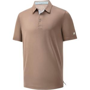 imageMens Polo Shirts Short Sleeve Casual Solid Stylish Dry Fit Performance Designed Collared Golf Polo Shirts for MenDark Khaki