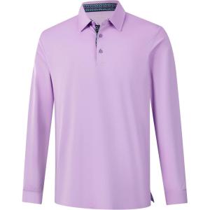 imageMens Polo Shirts Short Sleeve Casual Solid Stylish Dry Fit Performance Designed Collared Golf Polo Shirts for MenLavenderlong