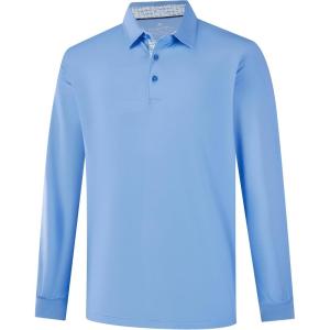 imageMens Polo Shirts Short Sleeve Casual Solid Stylish Dry Fit Performance Designed Collared Golf Polo Shirts for MenLight Bluelong