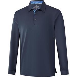 imageMens Polo Shirts Short Sleeve Casual Solid Stylish Dry Fit Performance Designed Collared Golf Polo Shirts for MenNavylong