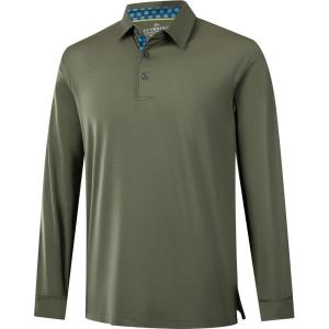 imageMens Polo Shirts Short Sleeve Casual Solid Stylish Dry Fit Performance Designed Collared Golf Polo Shirts for MenOlive Greenlong