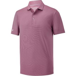 imageMens Polo Shirts Short Sleeve Casual Solid Stylish Dry Fit Performance Designed Collared Golf Polo Shirts for MenPink Blue Stripe