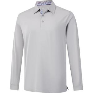 imageMens Polo Shirts Short Sleeve Casual Solid Stylish Dry Fit Performance Designed Collared Golf Polo Shirts for MenSilver Greylong
