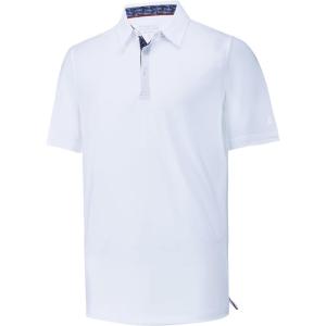 imageMens Polo Shirts Short Sleeve Casual Solid Stylish Dry Fit Performance Designed Collared Golf Polo Shirts for MenWhite