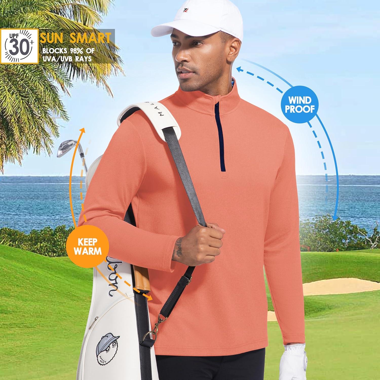 imageFT FENTENG Quarter Zip Golf Pullover Men Dry Fit Long Sleeve Moisture Wicking Mock Neck 14 Zip Pullover Mens SweatshirtsBrick Melange