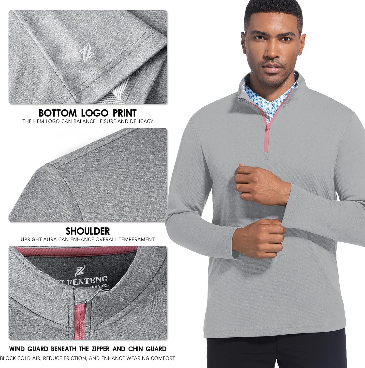 imageFT FENTENG Quarter Zip Golf Pullover Men Dry Fit Long Sleeve Moisture Wicking Mock Neck 14 Zip Pullover Mens SweatshirtsGrey Melange