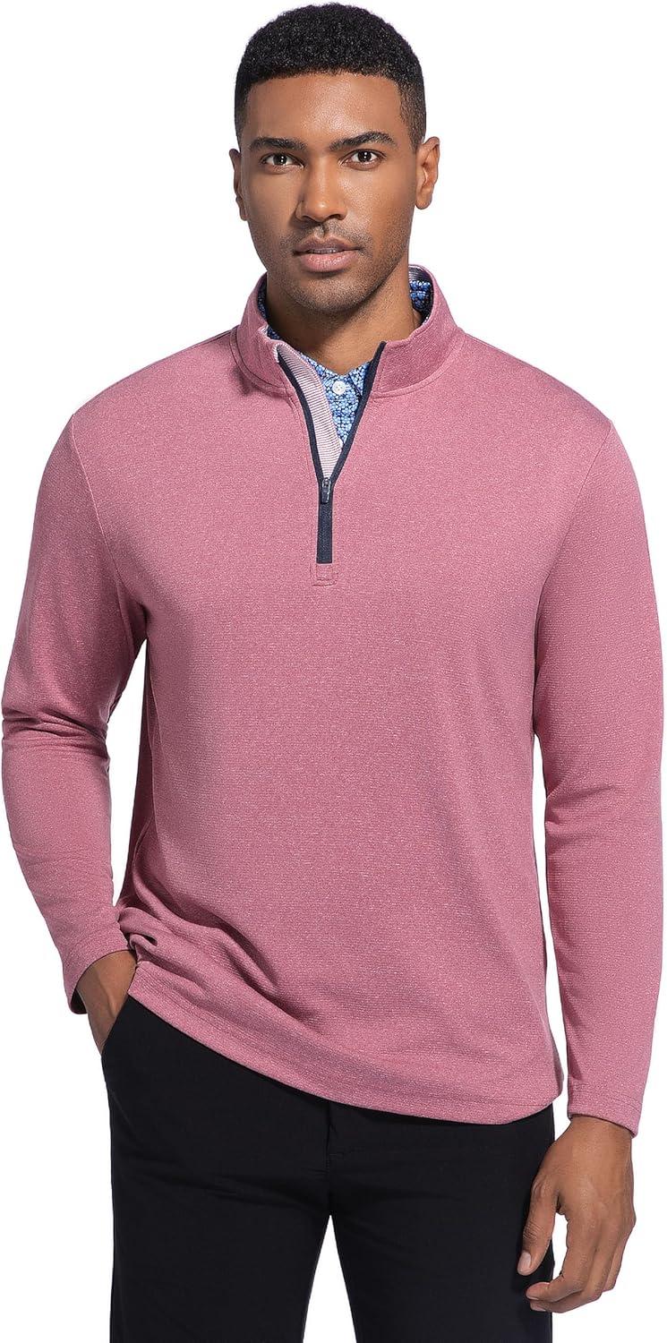 imageFT FENTENG Quarter Zip Golf Pullover Men Dry Fit Long Sleeve Moisture Wicking Mock Neck 14 Zip Pullover Mens SweatshirtsMarroon Melange